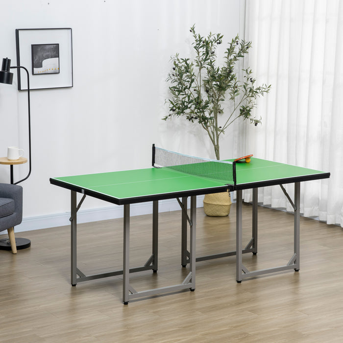 Folding Mini Tennis Table 182cm with Net - Indoor Outdoor Ping Pong Gaming Table, Multi-Use, Green - Perfect for Small Spaces & Family Fun