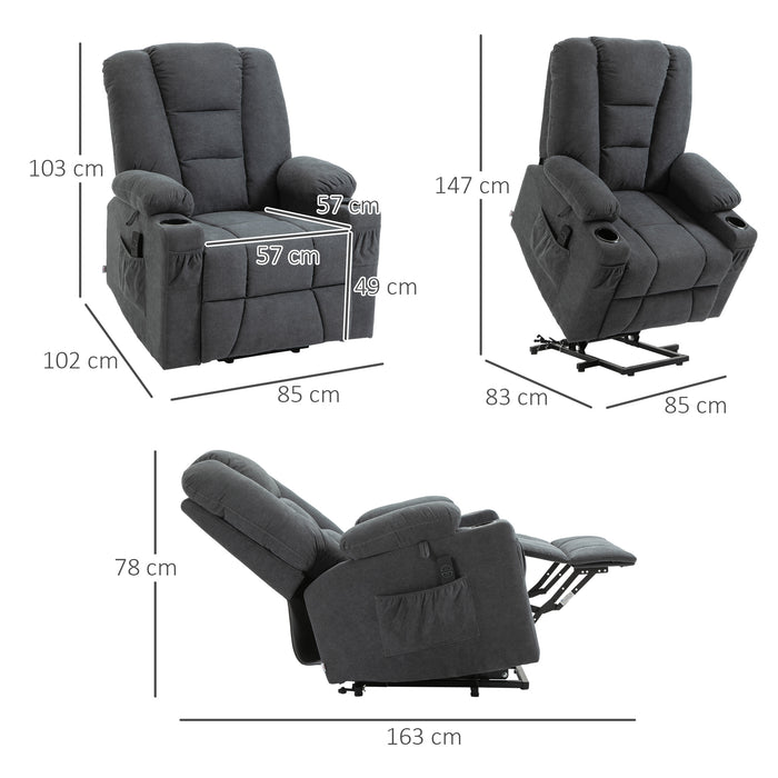 ElderEase Comfort Recliner - Oversized Upholstered Lift Chair with Remote Control and Storage - Ideal for Seniors, Features Side Pockets and Cup Holder