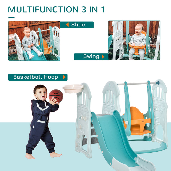 3-in-1 Slide & Swing Playset with Basketball Hoop - Adjustable Height, Water-Fillable Base, Toddler Activity Center - Child-Friendly Indoor/Outdoor Climber Playground for Active Play