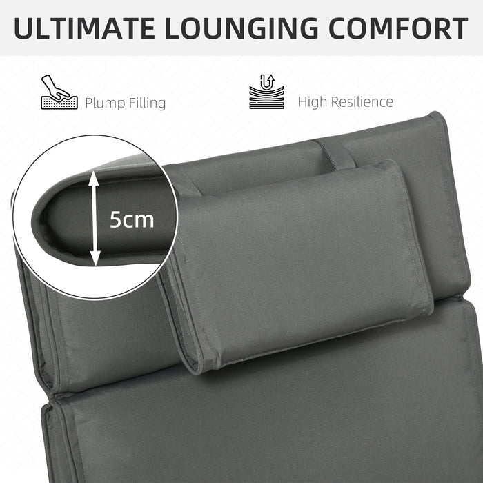 Sun Lounger Replacement Cushion with Pillow - Thick Padding for Sunbed Recliner, Grey - Enhances Outdoor Comfort & Relaxation