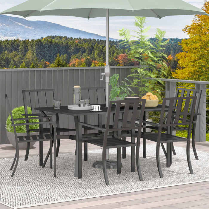 7-Piece Outdoor Dining Set with Umbrella Hole - Garden Table and 6 Chairs for Poolside Enjoyment - Perfect for Patio Gatherings and Al Fresco Dining, Black