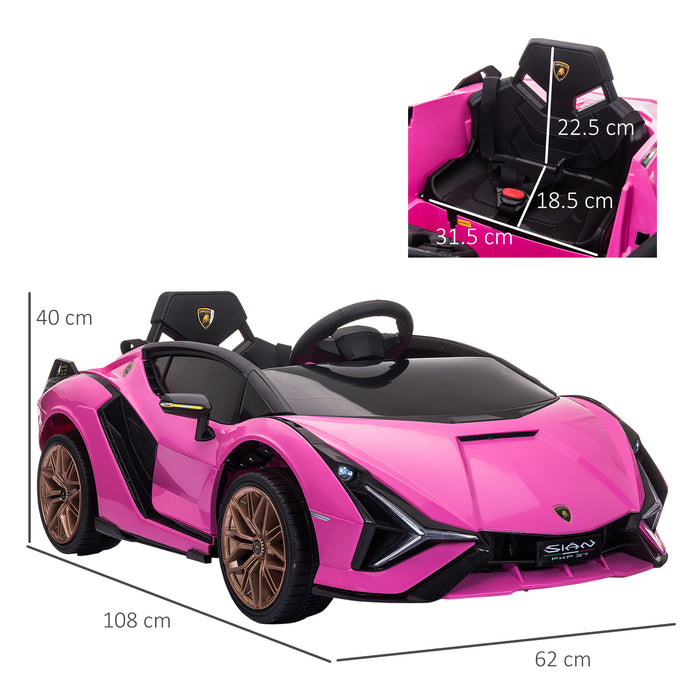 Lamborghini SIAN Kids Ride-On Car - 12V Battery-Powered Electric Toy with Remote Control, Lights, MP3 - Perfect for Ages 3-5, Pink