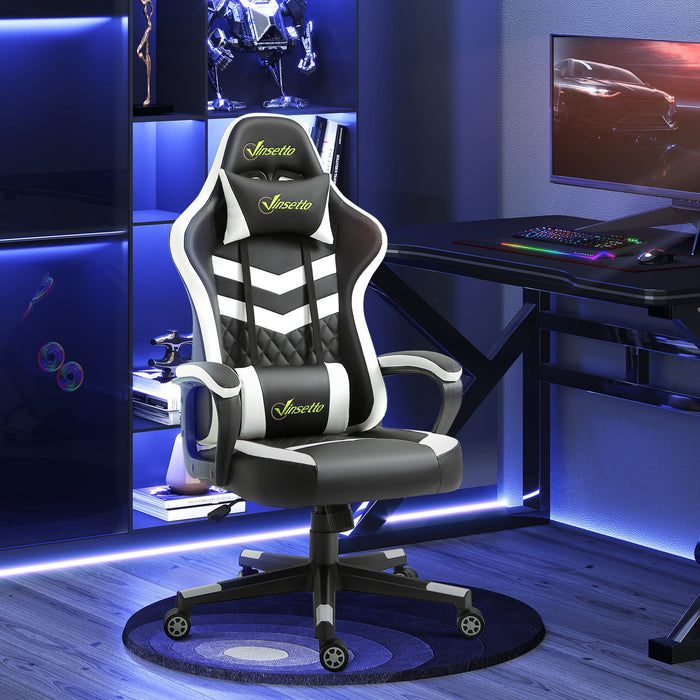 Racing Gaming Chair - Ergonomic Desk Chair with Lumbar Support, Headrest & Swivel Wheels - Comfortable PVC Leather for Home Office Gamers