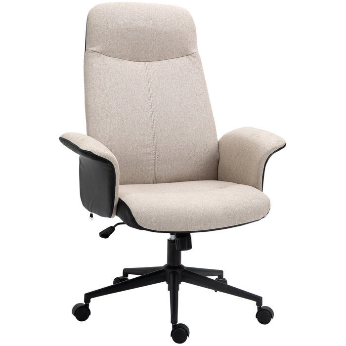 Ergonomic High Back Chair - Linen Fabric Desk Chair with Tilt & Adjustable Height, Armrests - Comfortable Seating Solution for Office Workers