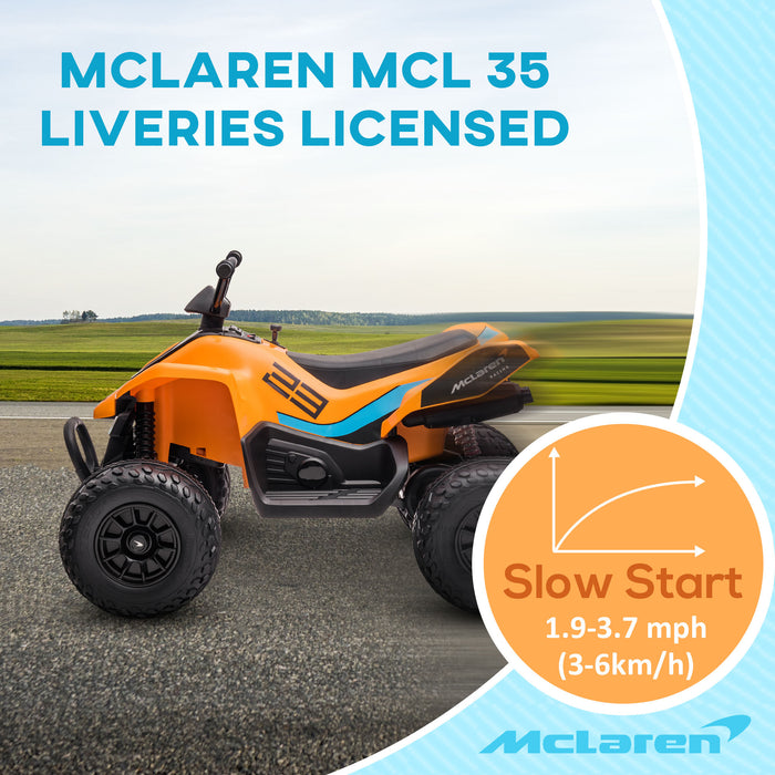 McLaren Licensed 12V Quad Bike - Electric Ride-On with Music, Headlights, MP3, Suspension - Perfect for Kids Aged 3-8 Years, Orange