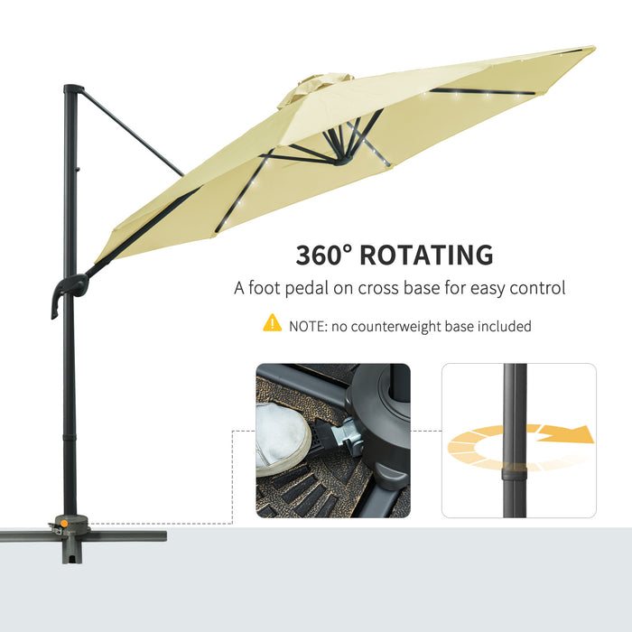 3 Meter Beige Patio Offset Umbrella - Roma Cantilever Garden Parasol with 360° Rotation, Sun Shade Canopy Shelter - Ideal for Outdoor Entertainment and Relaxation