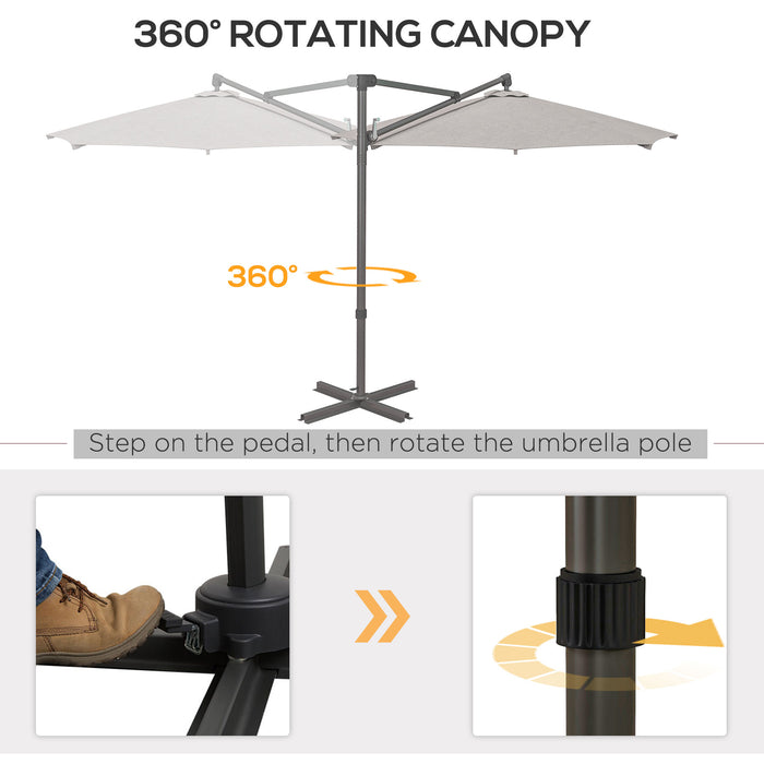 360° Rotating Cantilever Banana Parasol with Cross Base - Outdoor Patio Umbrella with Tilt and Crank Handle, Light Grey - Ideal for Garden, Deck, and Backyard Sun Protection