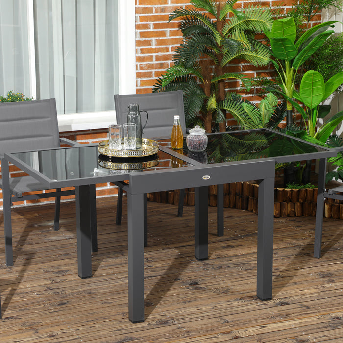 Extendable Patio Dining Table - Aluminum Frame and Tempered Glass Top, 80/160 x 80 x 75 cm in Black - Ideal for Outdoor Entertaining and Family Gatherings