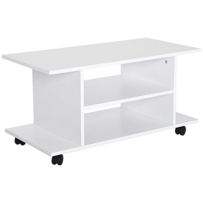 Modern White TV Stand with Storage Shelves - Elegant Media Console for Living Room - Ideal for Entertainment Setup and Organization