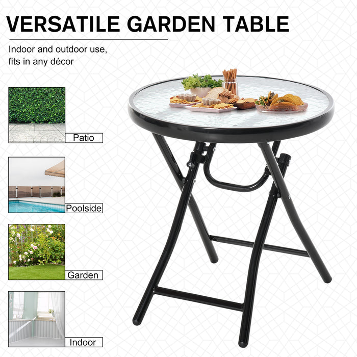 Foldable Glass-Top Garden Table - Round, Durable Patio Table with Safety Buckle - Ideal for Outdoor & Indoor Use