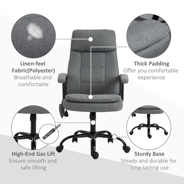 Ergonomic Linen-Textured Office Chair with 2-Point Massage - Adjustable Height, 360° Swivel, 5 Castor Wheels for Smooth Mobility - Ideal for Comfortable and Relaxing Executive Seating Experience