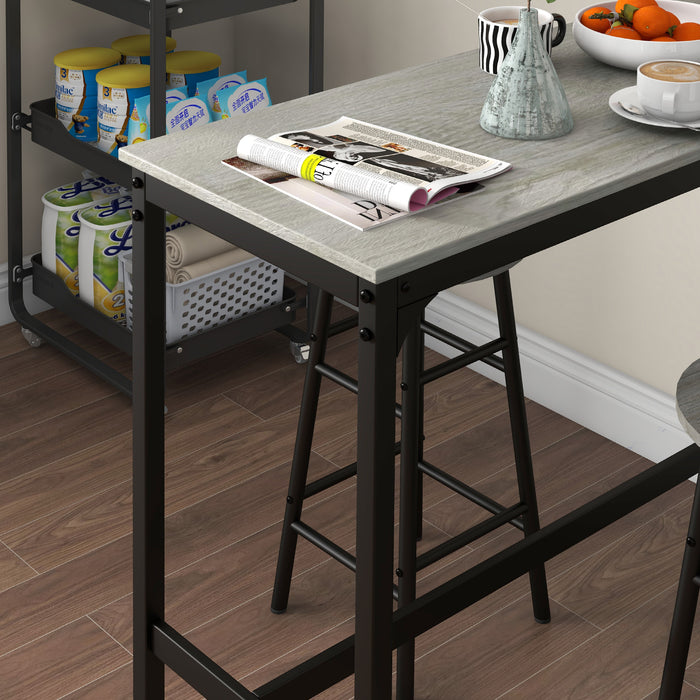 Industrial 3-Piece Dining Set - Bar Table with 2 Stools for Compact Spaces - Ideal for Small Apartments in Grey Finish