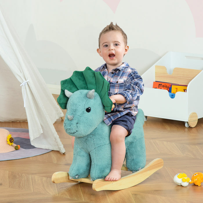 Triceratops Plush Rocking Horse - Child-Friendly Ride-on Toy with Realistic Dinosaur Sounds - Ideal for Toddlers 36-72 Months in Dark Green