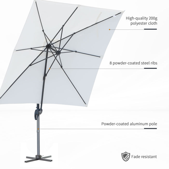 Deluxe Patio Offset Parasol - 2.5m Cantilever Aluminium Umbrella with 360° Rotation and Crank Handle - Outdoor Sun Shade Canopy Shelter for Garden & Deck