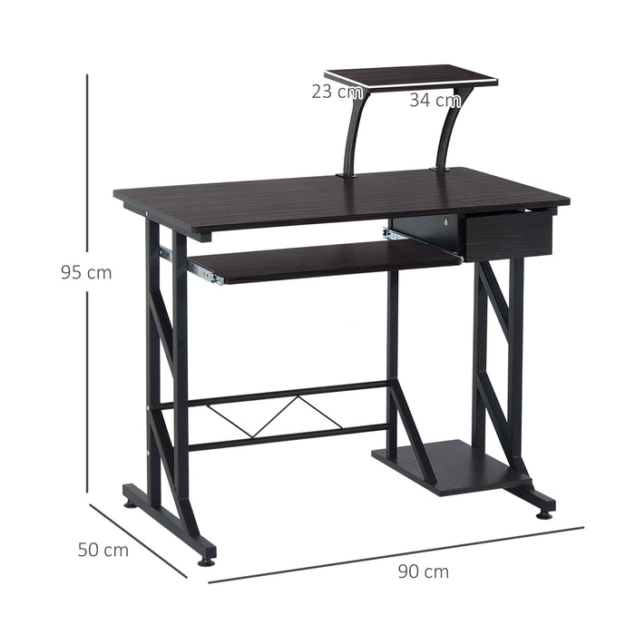 Executive Computer Desk with Display Stand - Wooden PC Tray Table with Home Office Storage - Ideal Workstation for Productivity and Organization