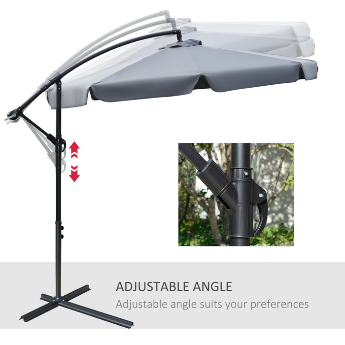 Banana Parasol Cantilever Umbrella - 2.7m Hanging Sun Shade with Crank Handle and Cross Base, Dark Grey - Ideal for Outdoor Relaxation and UV Protection