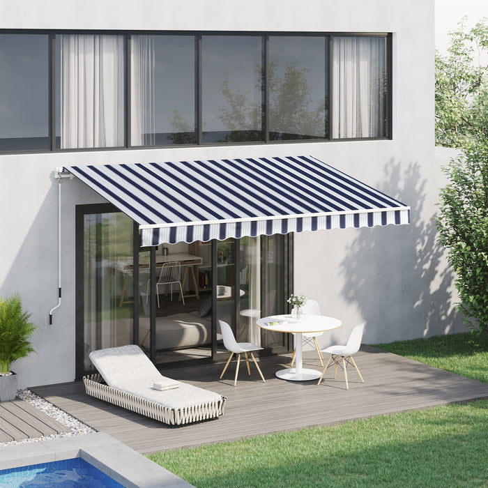 Manual Retractable Awning 3.5x2.5m - Blue/White Striped Sun Shade Shelter for Outdoor Patio - Easy Installation, UV Protection for Homeowners and Garden Enthusiasts