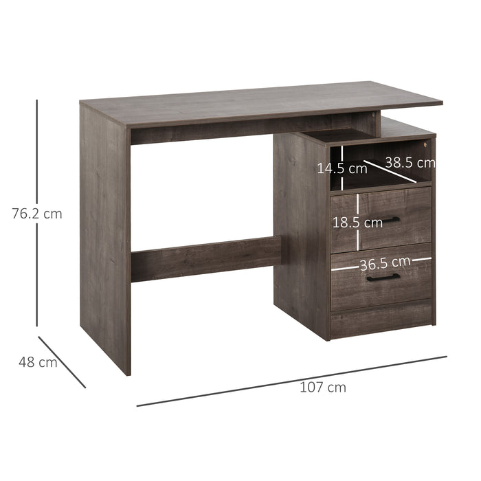 Grey Wood Computer Desk - Study and Writing Table with Storage Shelf and Drawer - Ideal for Home Office and Study Room Use