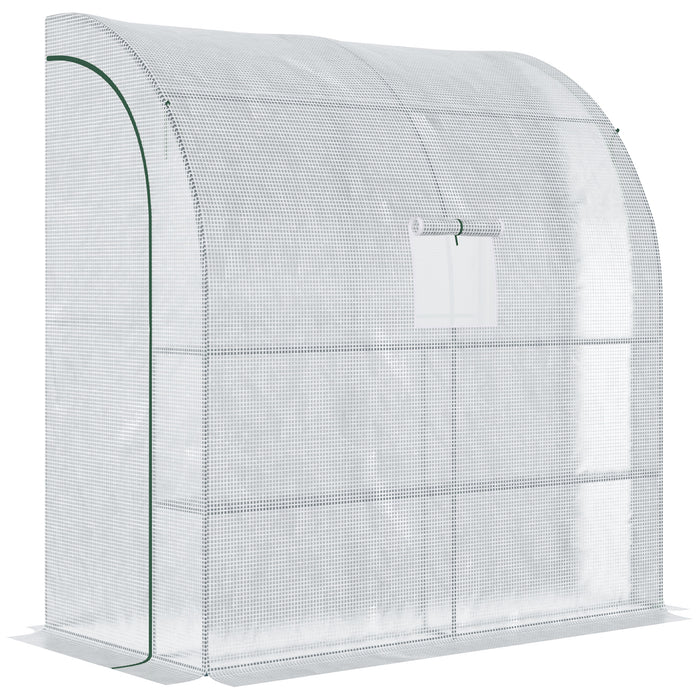 Walk-In Lean-to Polytunnel Greenhouse - 2-Tier Shelving, Windows, Doors, 200x100x215cm, White - Perfect for Plant Growth and Garden Space Maximization