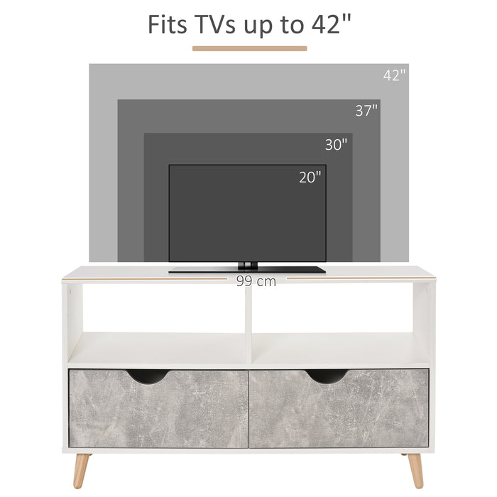 Modern Grey TV Stand with Shelving & Drawers - Storage Cabinet Media Entertainment Center - Stylish Living Room Organizer and Decor