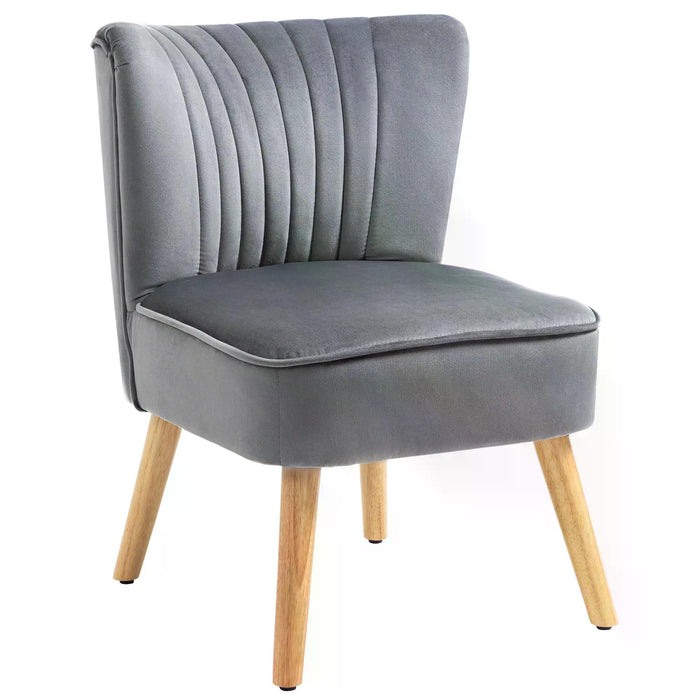 Chic Velvet Tub Chair - Grey Upholstered Accent Seat with Padded Curved Back & Wooden Legs - Elegant Home Furniture for Living Room or Bedroom