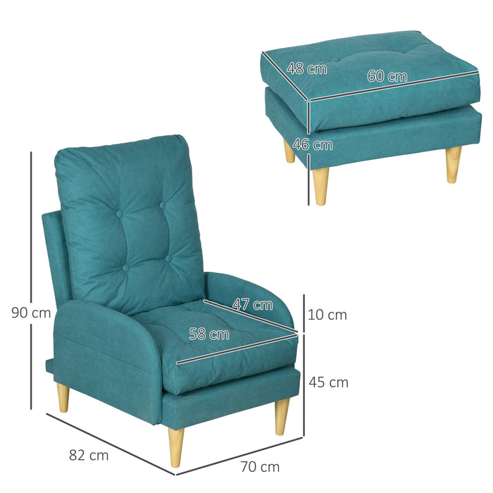 Modern Button Tufted Armchair & Footstool Set - Adjustable Backrest, Side Pockets, Wood Legs, Comfort Cushions - Elegant Seating Solution for Relaxation & Style