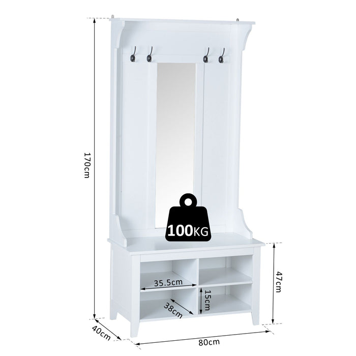 Shoe Bench and Coat Rack Hallway Set - Storage Mirror Cabinet with Organiser Shelves & Multiple Cubes - Ideal for Entryway Clutter Management