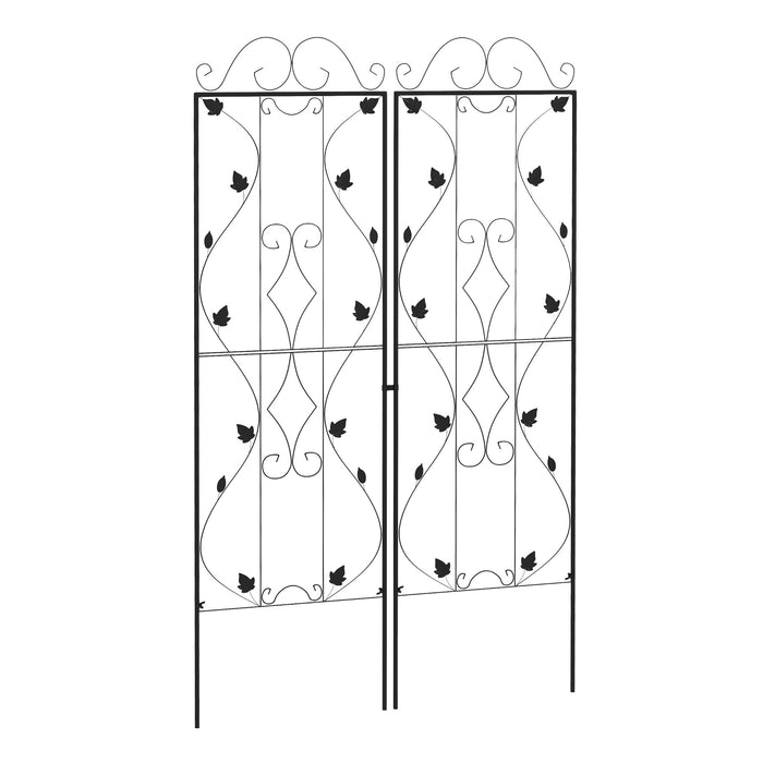 Garden Trellis Set - 2-Pack Metal Climbing Plant Support Frames with Leaf Design - Ideal for Vine Growth & Garden Decor