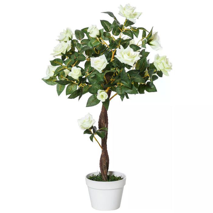 90cm Artificial Rose Tree with 21 Blooms - Faux Floral Decor in White & Green for Indoor/Outdoor - Elegant Accent for Home, Office, or as Event Centerpiece