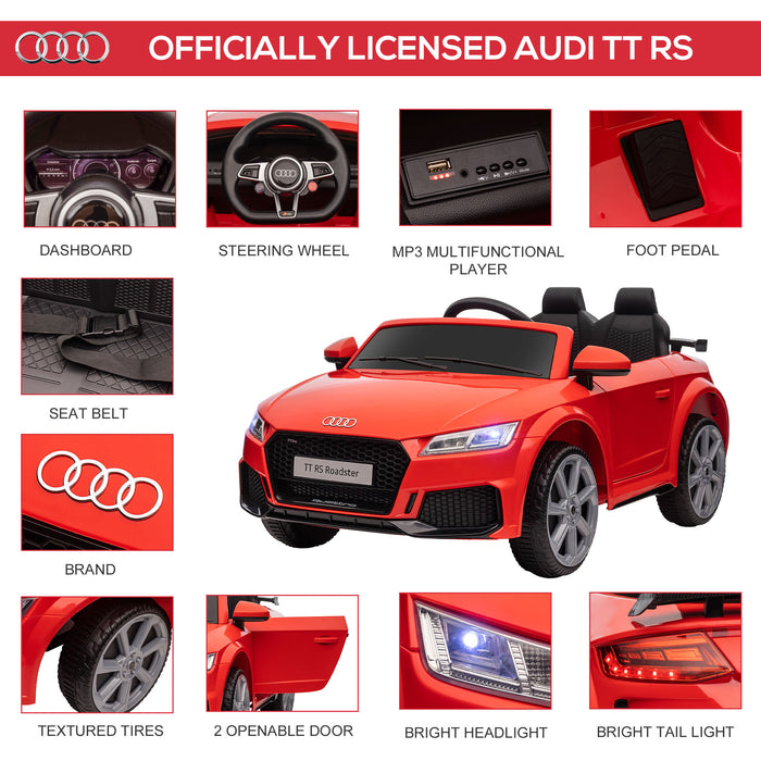 Audi TT RS Kids' Electric Ride-On Car - 12V Battery-Powered with Remote Control, Forward/Reverse, Lights, Horn, MP3, Seatbelt - Red Safe Driving Toy for Children