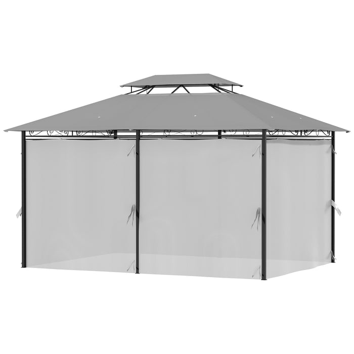 Metal Gazebo Canopy 4m x 3m - Party Tent with Curtains Sidewalls for Garden and Patio - Dark Grey Pavilion Shelter for Outdoor Entertaining