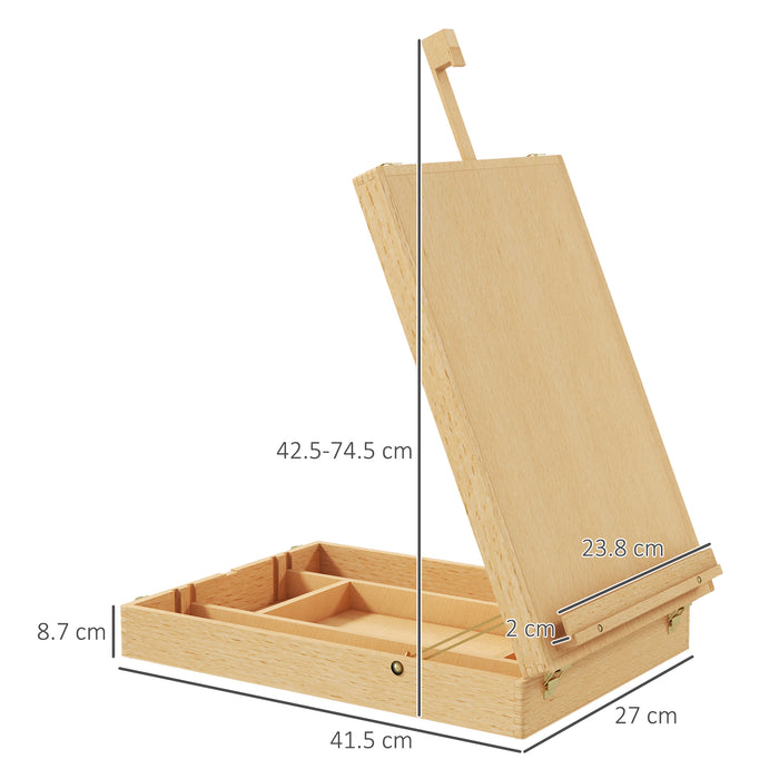 Adjustable Beechwood Table Easel - Holds Canvases Up to 61cm with Storage Compartment - Portable & Foldable for Artists Drawing & Sketching