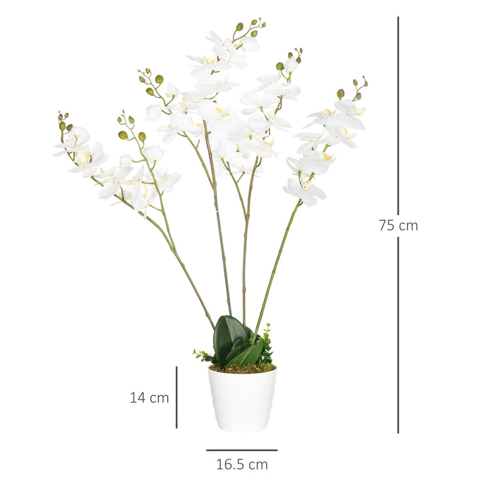 Artificial Phalaenopsis Orchid in White Pot - Lifelike Fake Floral Arrangement with Silk Flowers for Decor - Perfect for Weddings and Home Ambiance