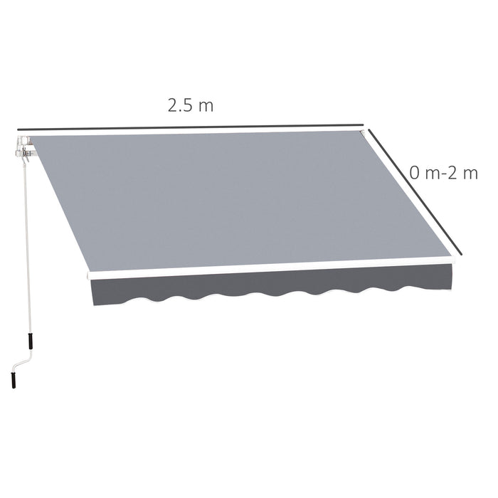 Manual Retractable Garden Awning - 2.5m x 2m Grey Sun Shade Shelter with Winding Handle - Ideal for Patio Protection and Outdoor Relaxation