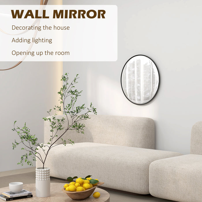 Modern Round 61cm Decorative Wall Mirror - Bedroom, Living Room & Bathroom Home Decor Accessory, Black - Stylish Reflection Accent for Interior Design