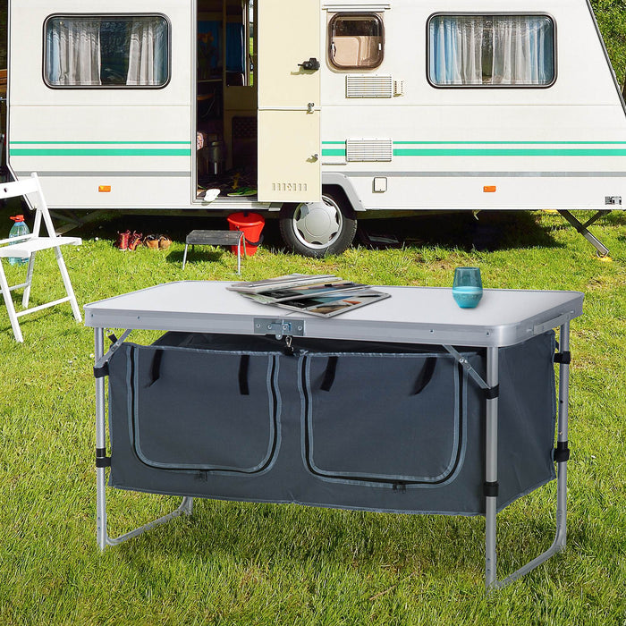 Aluminum Portable Picnic Table in Pebbles White - Adjustable Height and Foldable - Ideal for Outdoor Dining and Camping Events