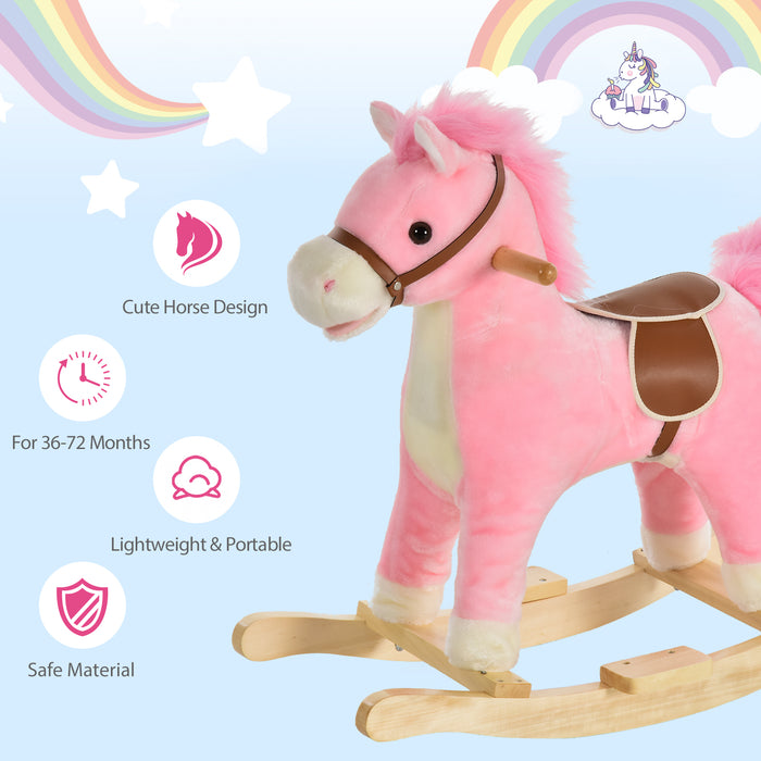 Plush Pink Rocking Horse with Sounds - Kids Ride-On Toy, Sturdy Rocker Design - Ideal for Toddlers and Young Children