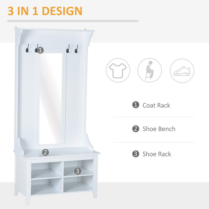 Shoe Bench and Coat Rack Hallway Set - Storage Mirror Cabinet with Organiser Shelves & Multiple Cubes - Ideal for Entryway Clutter Management