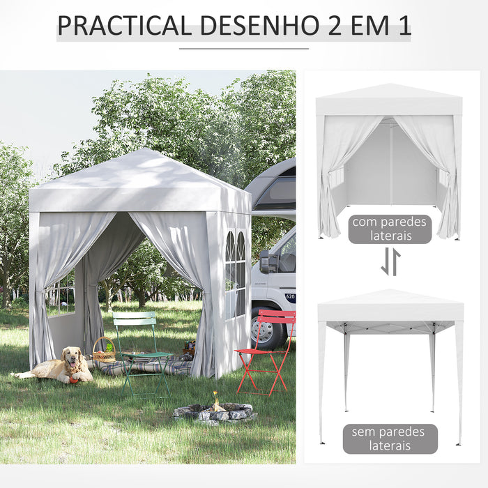 2x2m Pop Up Gazebo Canopy - Party Tent with Carrying Case, Removable Walls, and Windows, White - Perfect for Weddings and Outdoor Events