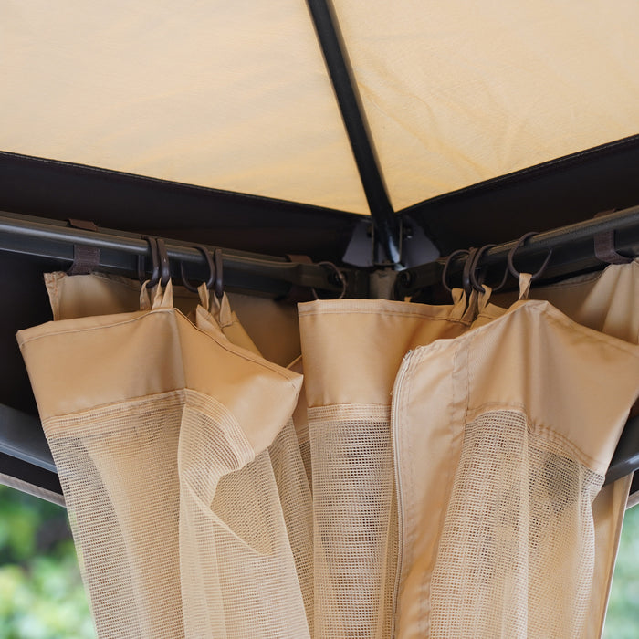 Vented Roof Steel Frame Gazebo - Spacious 3.2m x 3.2m Outdoor Shelter, Beige Canopy - Ideal for Garden Gatherings and Events