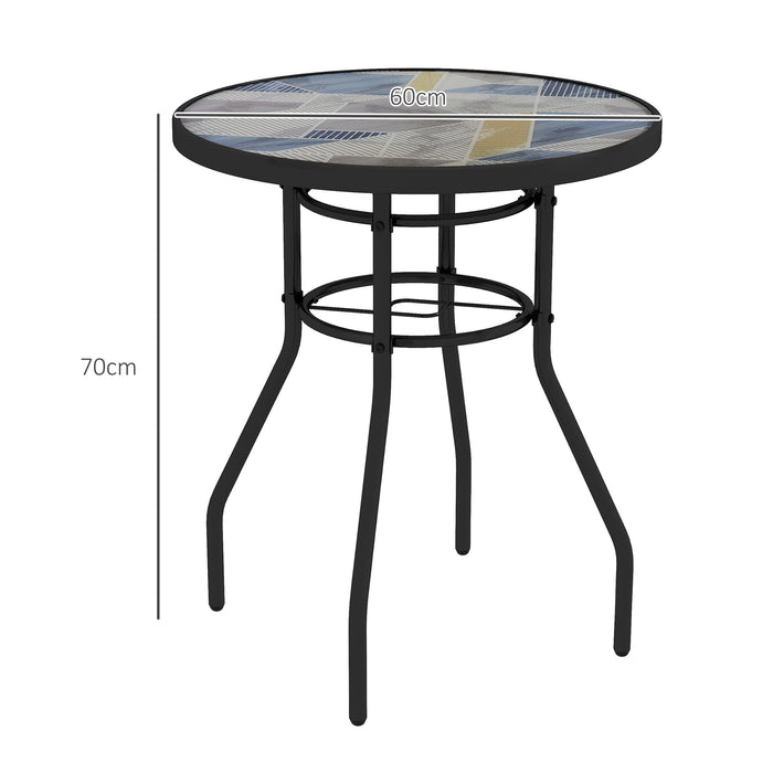 Tempered Glass Top Outdoor Table - Sturdy Steel Framed Patio Furniture with Artistic Print Design - Ideal for Porch & Balcony in Multicolor Finish