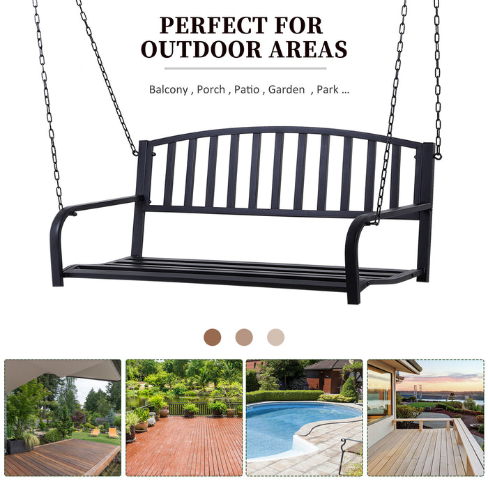 Patio Swing Chair - 2-Person Metal Garden Loveseat with Minimalist Style for Porch and Balcony - Cozy Outdoor Seating Solution in Black