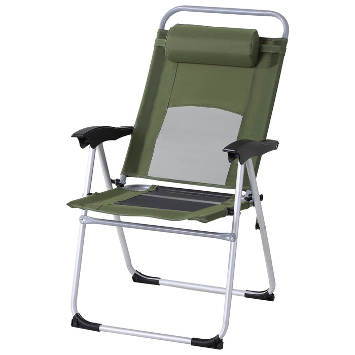 Outdoor Garden Folding Armchair with 3-Position Adjustable Recliner - Comfortable Patio Seating with Reclining Backrest and Pillow - Ideal for Relaxing in Your Backyard or Deck