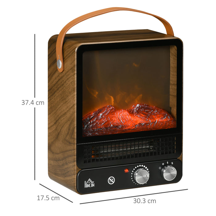 Portable Tabletop Electric Fireplace Heater - Realistic Flame, Overheat Protection, Adjustable 750/1500W Settings - Cozy Ambiance for Indoor Use in Dark Walnut Finish