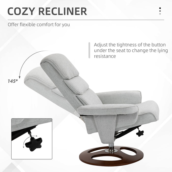 360° Swivel Recliner Chair and Ottoman Set - Modern Sofa Stool with Soft, Thick Padding and Wood Base in Grey - Comfortable Lounging for Home or Office