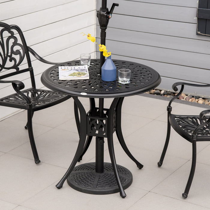 Antique-Style 78cm Round Cast Aluminium Bistro Set - Garden Dining Table with Parasol Hole, Elegant Black Finish - Ideal for Patio Entertaining and Al Fresco Dining