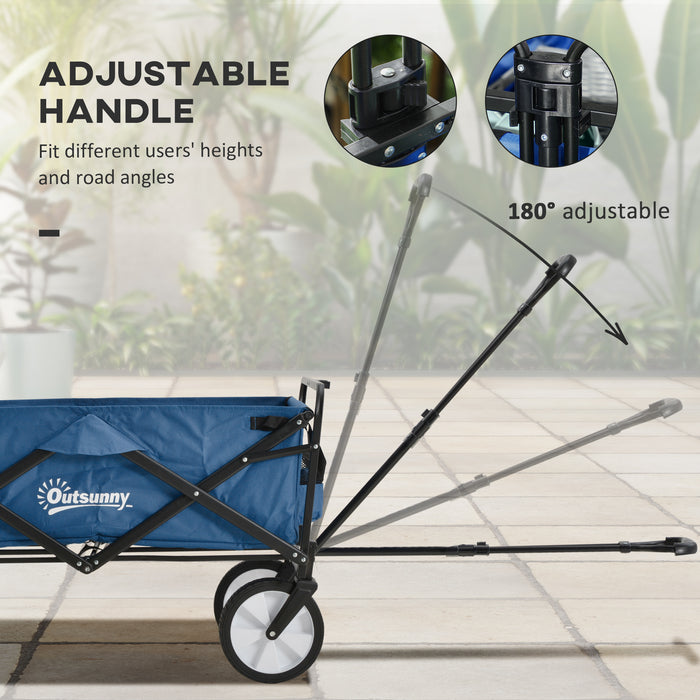 Folding Beach and Garden Cart - Pull Along Wagon with Telescopic Handle in Blue - Ideal for Outdoor Gear Hauling