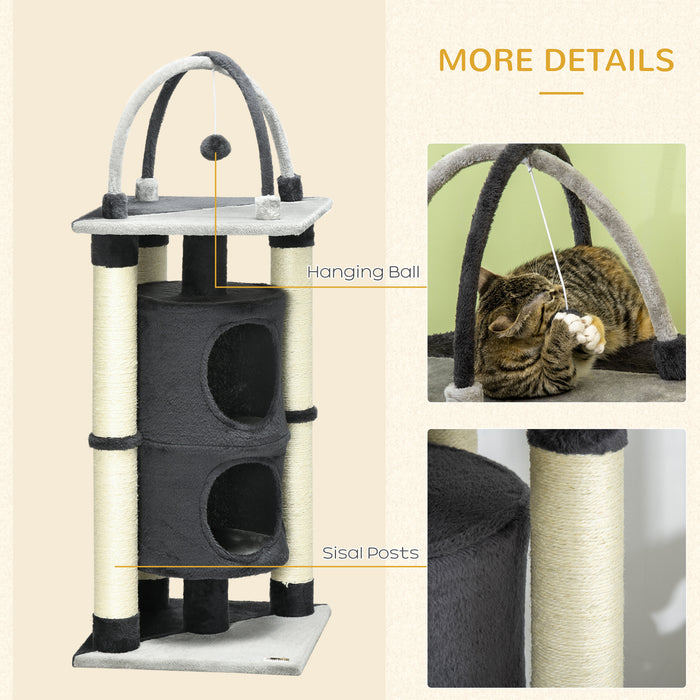 Deluxe Cat Tree Tower - Multiple Scratching Posts, Cozy Cat Condo & Bed, Interactive Hanging Toy Ball - Ideal for Playful Kittens & Lounging Cats