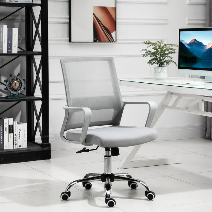 Breathable Mesh Ergonomic Office Chair with Adjustable Height - Desk Chair with Armrests and 360° Swivel Castor Wheels, Grey - Ideal for Comfortable and Productive Workdays