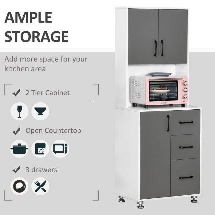 Modern Kitchen Storage Unit - Cupboard with Cabinets, 3 Drawers & Open Countertop, Grey Finish - Ideal for Living Room Organization & Decor